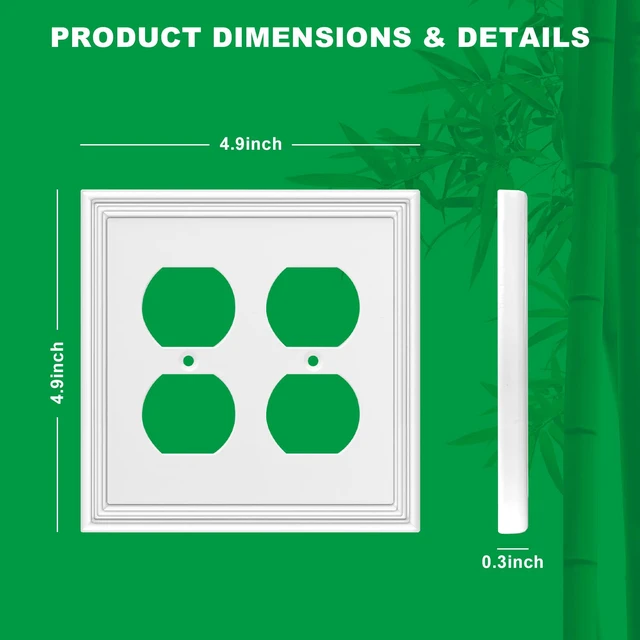 Alt view image 3 of 6 - White Decorative Double Outlet Covers Wall Plates 2 Pack Natural Material Light Switch Plate - Modern Style 2 Gang Duplex Outlet Covers for Bathroom Kitchen