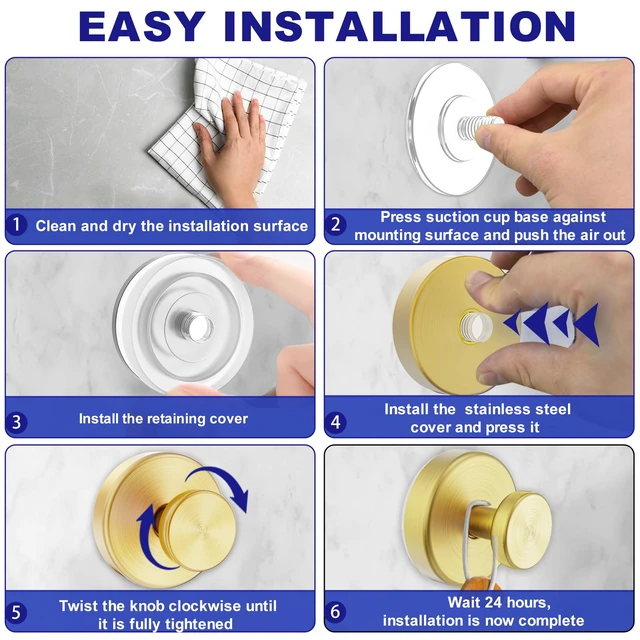 Alt view image 5 of 7 - Suction Cup Hooks for Shower, Towel Hooks for Bathroom Window Glass, Bath Robe Looafh Hook for Hanging - 2 Pack, Gold