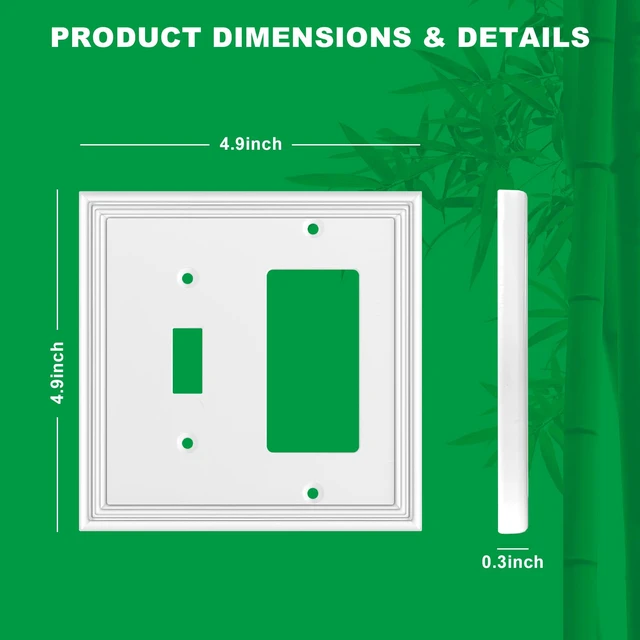 Alt view image 3 of 6 - White Decorative Combo 1 toggle/1 decorator Switch Plate Covers 2 Pack Natural Material Wall Plates 2 Gang Combination Rocker Light Switch Plate Outlet Covers - Modern Style