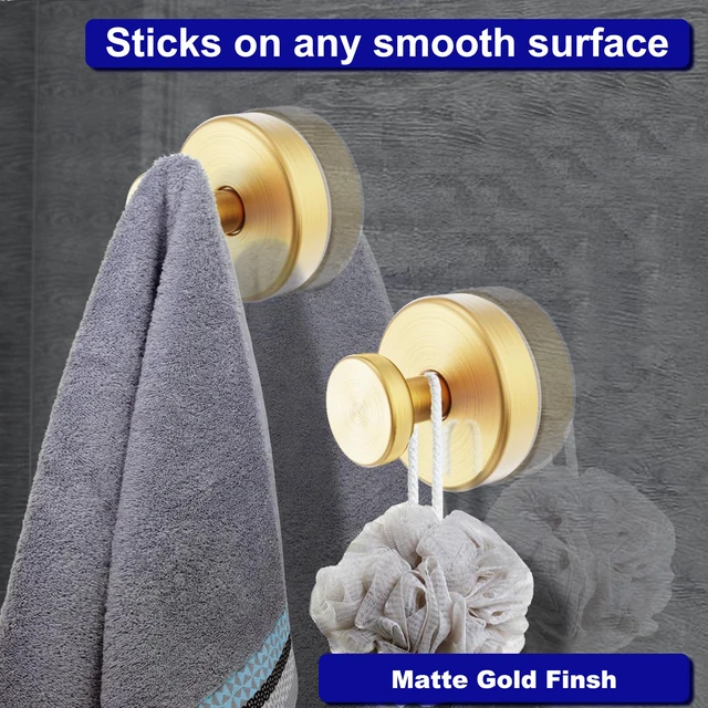 Alt view image 7 of 7 - Suction Cup Hooks for Shower, Towel Hooks for Bathroom Window Glass, Bath Robe Looafh Hook for Hanging - 2 Pack, Gold