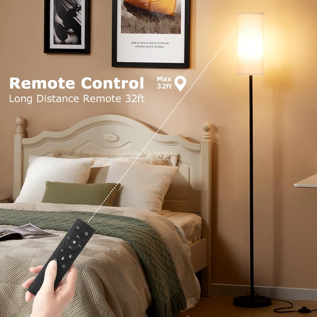 Alt view image 5 of 7 - 64'' Floor Lamps for Living Room with Remote Control and Stepless Dimmable Colors Temperature & Brightness, 9W Bulb Included(Beige Lampshade & Black Pole)