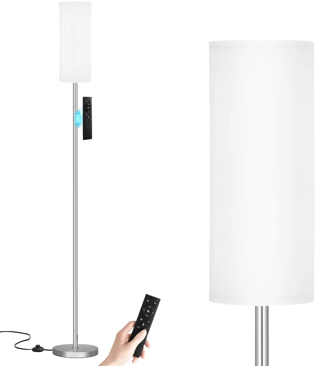Main image of 64'' Floor Lamps for Living Room with Remote Control and Stepless Dimmable Colors Temperature & Brightness, 9W Bulb Included(White Lampshade & Silver Pole)