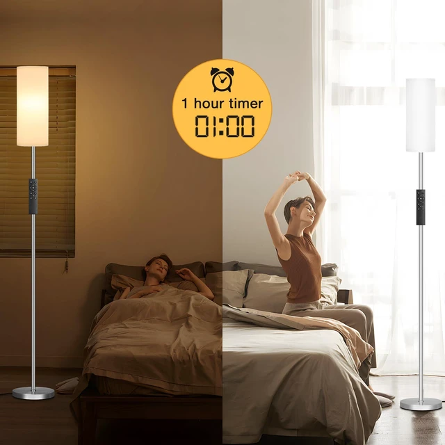 Alt view image 3 of 7 - 64'' Floor Lamps for Living Room with Remote Control and Stepless Dimmable Colors Temperature & Brightness, 9W Bulb Included(White Lampshade & Silver Pole)