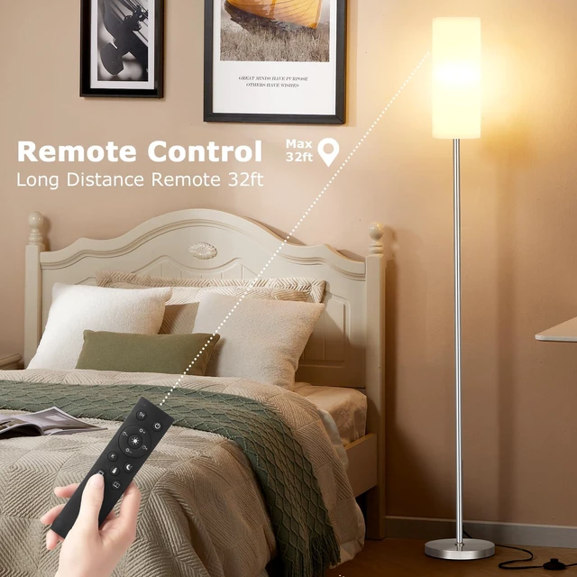 Alt view image 5 of 7 - 64'' Floor Lamps for Living Room with Remote Control and Stepless Dimmable Colors Temperature & Brightness, 9W Bulb Included(White Lampshade & Silver Pole)