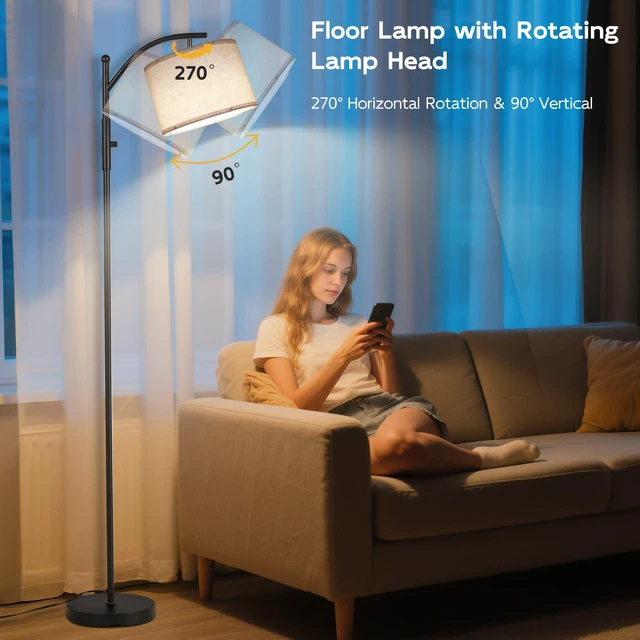Alt view image 4 of 7 - Dimmable Arc Floor Lamps for Living Room, Modern Floor Lamp Stepless Dimming 1000 Lumens Bulb, Metal Standing Lamp with Adjustable Hanging Lampshade, Tall Floor Lamp for Bedroom, Office