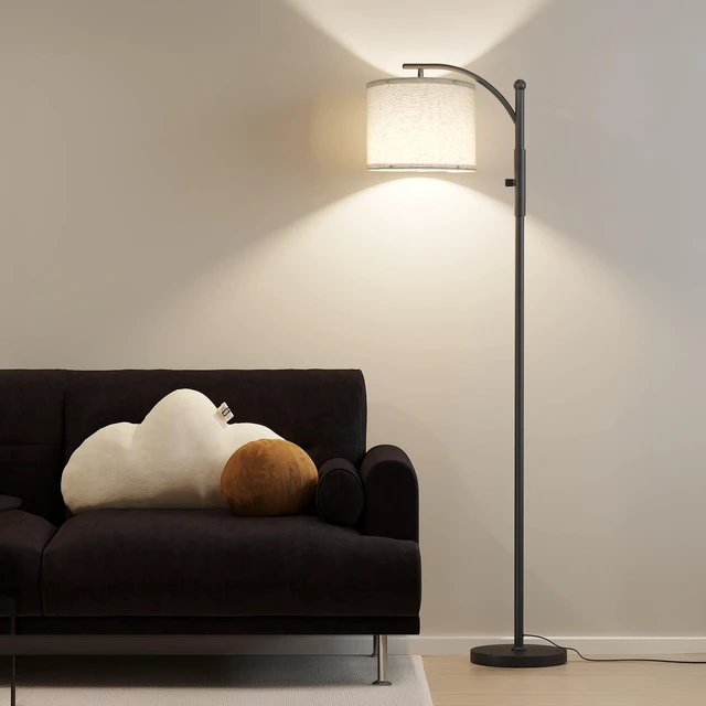 Alt view image 5 of 7 - Dimmable Arc Floor Lamps for Living Room, Modern Floor Lamp Stepless Dimming 1000 Lumens Bulb, Metal Standing Lamp with Adjustable Hanging Lampshade, Tall Floor Lamp for Bedroom, Office