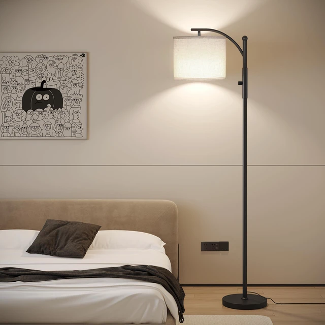 Alt view image 6 of 7 - Dimmable Arc Floor Lamps for Living Room, Modern Floor Lamp Stepless Dimming 1000 Lumens Bulb, Metal Standing Lamp with Adjustable Hanging Lampshade, Tall Floor Lamp for Bedroom, Office