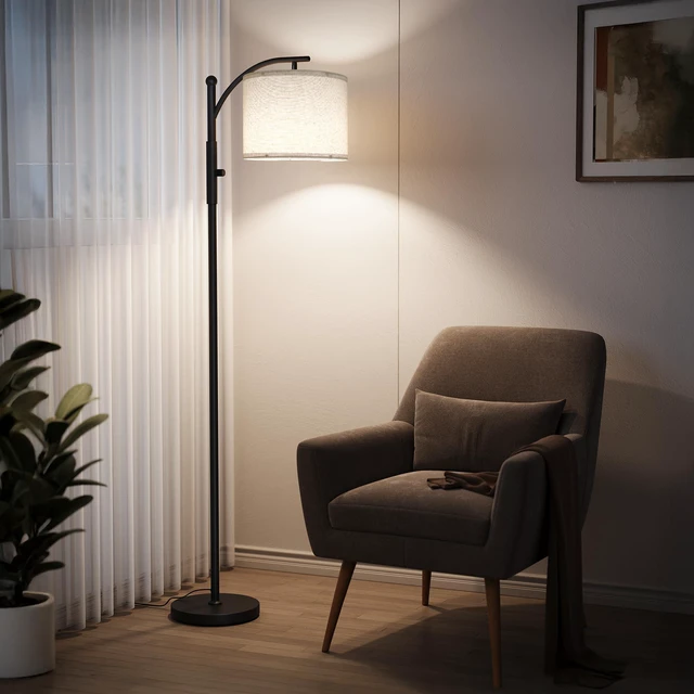 Alt view image 7 of 7 - Dimmable Arc Floor Lamps for Living Room, Modern Floor Lamp Stepless Dimming 1000 Lumens Bulb, Metal Standing Lamp with Adjustable Hanging Lampshade, Tall Floor Lamp for Bedroom, Office