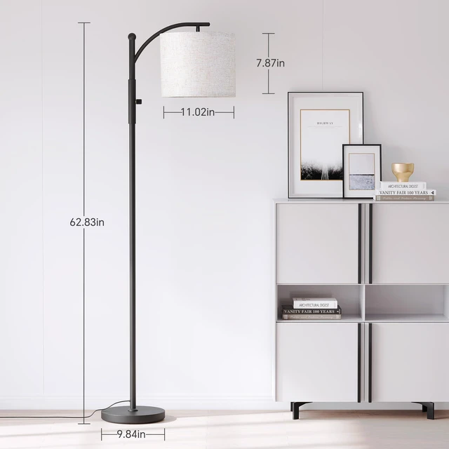 Alt view image 3 of 7 - Dimmable Arc Floor Lamps for Living Room, Modern Floor Lamp Stepless Dimming 1000 Lumens Bulb, Metal Standing Lamp with Adjustable Hanging Lampshade, Tall Floor Lamp for Bedroom, Office