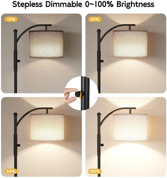 Alt view image 2 of 7 - Dimmable Arc Floor Lamps for Living Room, Modern Floor Lamp Stepless Dimming 1000 Lumens Bulb, Metal Standing Lamp with Adjustable Hanging Lampshade, Tall Floor Lamp for Bedroom, Office