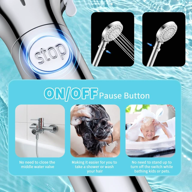 Alt view image 6 of 7 - High Pressure Filtered Handheld Shower Head with Hose, Chrome 80" Long Stainless Steel Hose, ON/OFF Switch for Pets Bath, Filter Beads for Hard Water, Remove Chlorine & Reduce Dry Skin