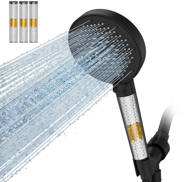 Main image of High Pressure Filtered Handheld Shower Head 9 Spray4 filters Removes Chlorine and Hard Water Impurities, Power Wash Mode, Anti-Clog Soft Silicone Nozzles,Adjustable Bracket