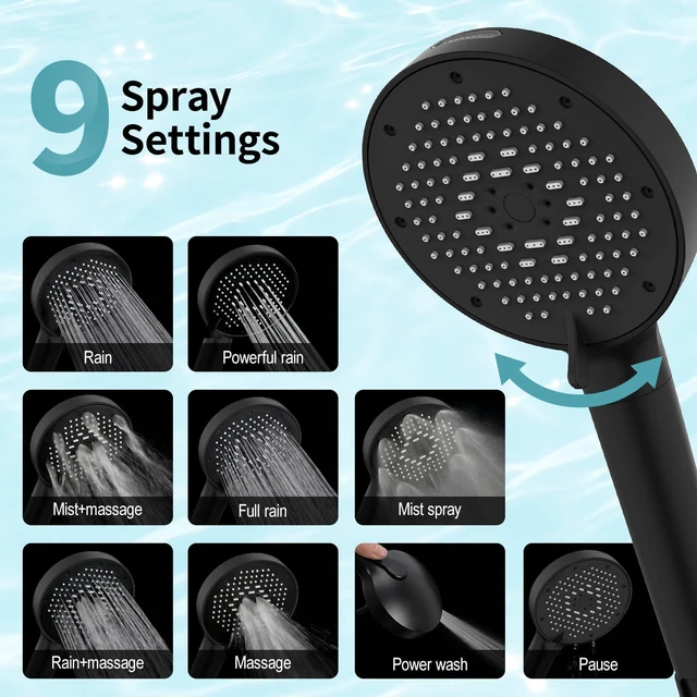 Alt view image 2 of 7 - High Pressure Filtered Handheld Shower Head 9 Spray4 filters Removes Chlorine and Hard Water Impurities, Power Wash Mode, Anti-Clog Soft Silicone Nozzles,Adjustable Bracket