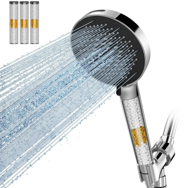 Main image of High Pressure Filtered Handheld Shower Head 9 Spray4 filters Removes Chlorine and Hard Water Impurities, Power Wash Mode, Anti-Clog Soft Silicone Nozzles,Adjustable Bracket