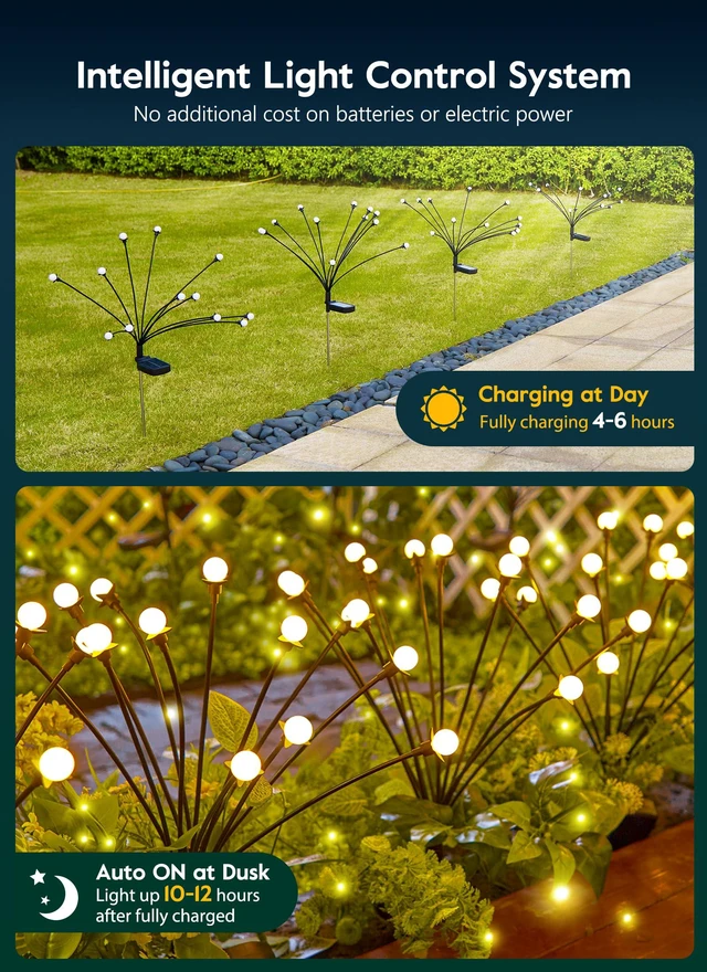 Alt view image 4 of 7 - Solar Firefly Lights 4 Pack-48LED Solar Lights Outdoor Waterproof Steady ON+Flash Solar Garden Lights IP65 Waterproof Fairy Lights for Garden Decor, Yard Decor, Pathway Decor, Christmas Decor