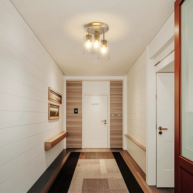 Alt view image 5 of 7 - 3-Lights Semi Flush Mount Ceiling Light Fixture Gold for Kitchen Foyer/Entryway/Dining-Room/Hallway Farmhouse Industrial Home Decor Clear Glass Shade Hardwired E26 ETL-Listed 120V 60W Max
