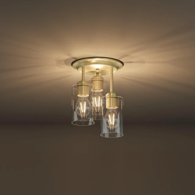 Alt view image 7 of 7 - 3-Lights Semi Flush Mount Ceiling Light Fixture Gold for Kitchen Foyer/Entryway/Dining-Room/Hallway Farmhouse Industrial Home Decor Clear Glass Shade Hardwired E26 ETL-Listed 120V 60W Max