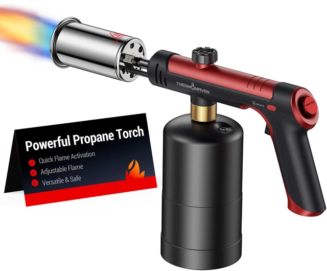 Main image of Propane Torch Gun, One-Touch Max Fire Flame Thrower, Red Safety Lock, Adjustable Flame for Charcoal Lighting, Grilling, Sous Vide, BBQ, and Kitchen Food Searing (Tank Not Included)