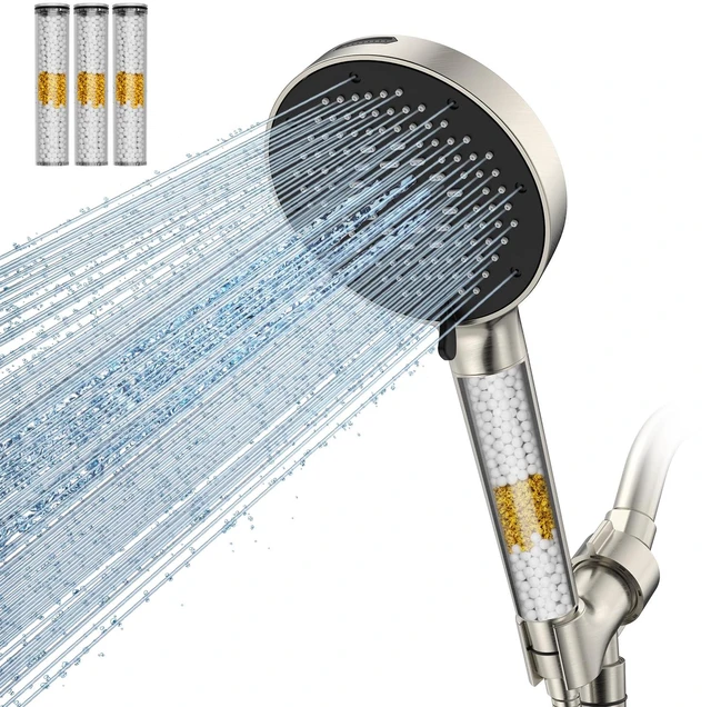 Main image of High Pressure Filtered Handheld Shower Head 9 Spray4 filters Removes Chlorine and Hard Water Impurities, Power Wash Mode, Anti-Clog Soft Silicone Nozzles,Adjustable Bracket