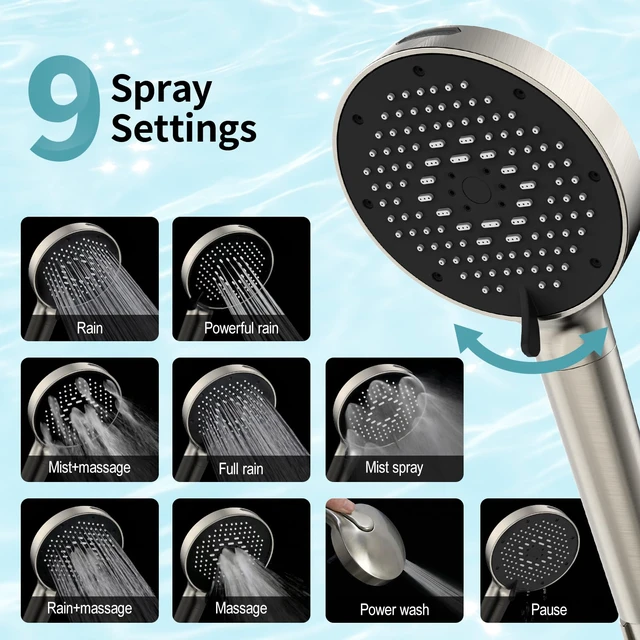 Alt view image 2 of 7 - High Pressure Filtered Handheld Shower Head 9 Spray1 filter Removes Chlorine and Hard Water Impurities, Power Wash Mode, Anti-Clog Soft Silicone Nozzles,Adjustable Bracket