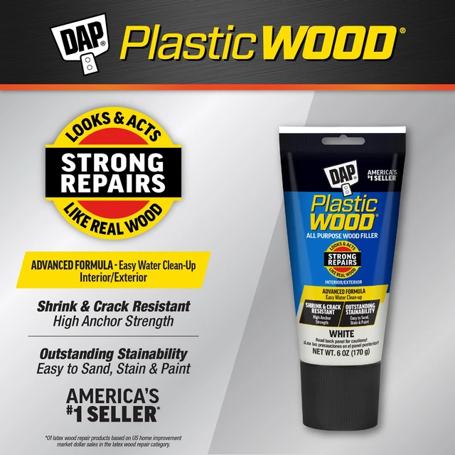 Alt view image 2 of 6 - Plastic Wood All Purpose Latex Wood Filler, White, 6 Oz - Packaging May Vary (Pack of 6)