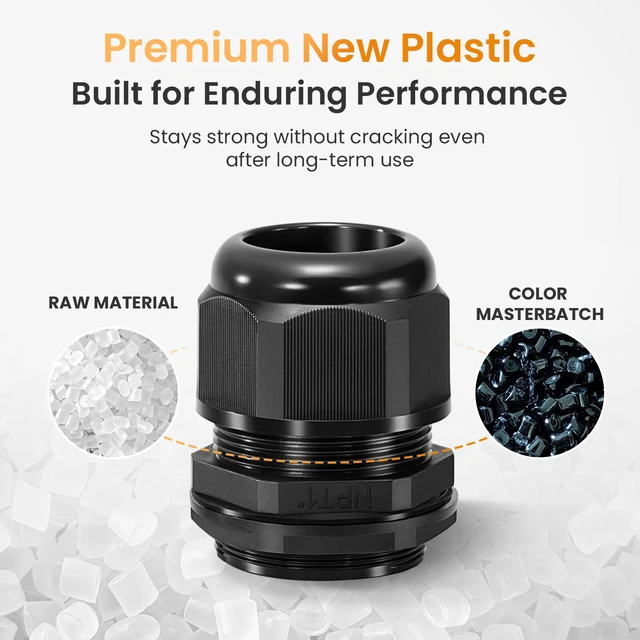 Alt view image 3 of 7 - 20pcs 1" NPT Cable Gland Waterproof IP68 Nylon Cable Pass Through Cord Grip Connector Strain Relief Wire Grommet