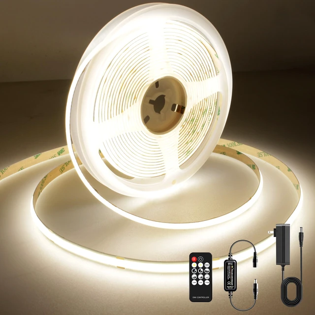 Main image of COB LED Strip Light with Remote, Dimmable 16.4FT/5M Flexible High Density LED Light,4000K Natural White 2400LEDs Super Bright LED Light Strip CRI 90+ for Bedroom,Kitchen,DIY Home Decoration