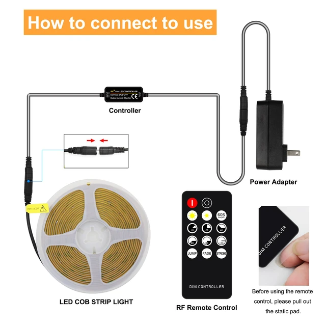 Alt view image 4 of 6 - COB LED Strip Light with Remote, Dimmable 16.4FT/5M Flexible High Density LED Light,4000K Natural White 2400LEDs Super Bright LED Light Strip CRI 90+ for Bedroom,Kitchen,DIY Home Decoration