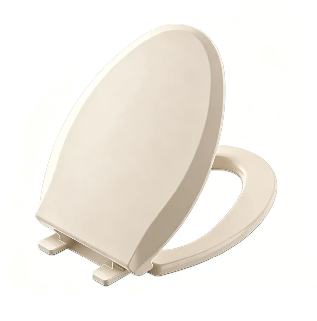 Main image of Toilet Seat Elongated Almond, 18.5 x 14.2 Inch, Slow Close, Bottom-Mount Design, Fits 2-Piece Toilets, Durable & Easy to Install, PP Material Safe and Durable