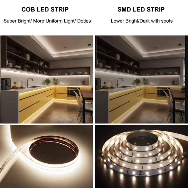 Alt view image 2 of 6 - COB LED Strip Light with Remote, Dimmable 16.4FT/5M Flexible High Density LED Light,4000K Natural White 2400LEDs Super Bright LED Light Strip CRI 90+ for Bedroom,Kitchen,DIY Home Decoration