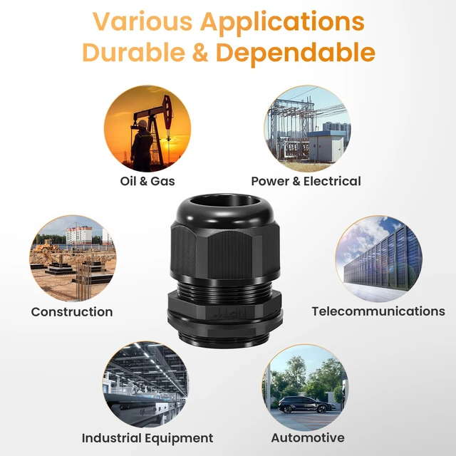 Alt view image 7 of 7 - 20pcs 1" NPT Cable Gland Waterproof IP68 Nylon Cable Pass Through Cord Grip Connector Strain Relief Wire Grommet