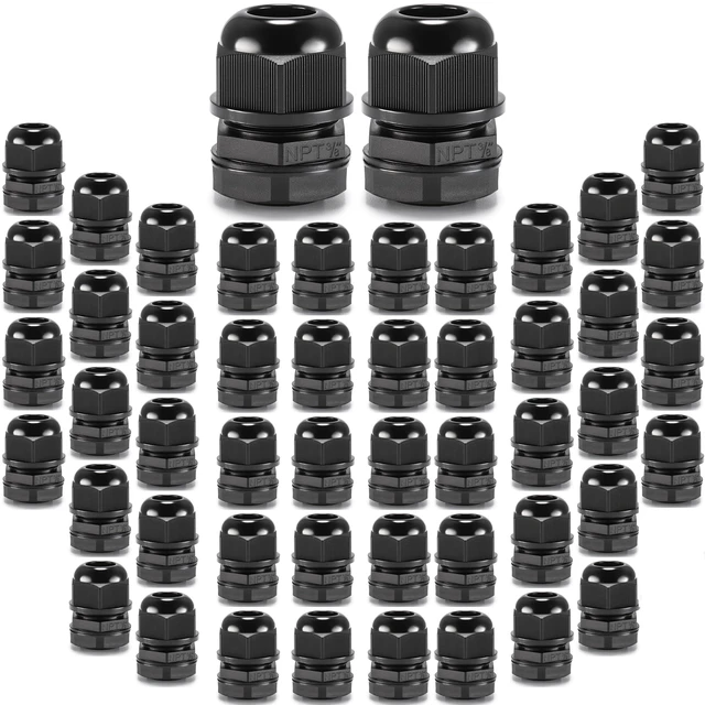 Main image of 50pcs 3/8" NPT Cable Gland Waterproof IP68 Nylon Cable Pass Through Cord Grip Connector Strain Relief Wire Grommet