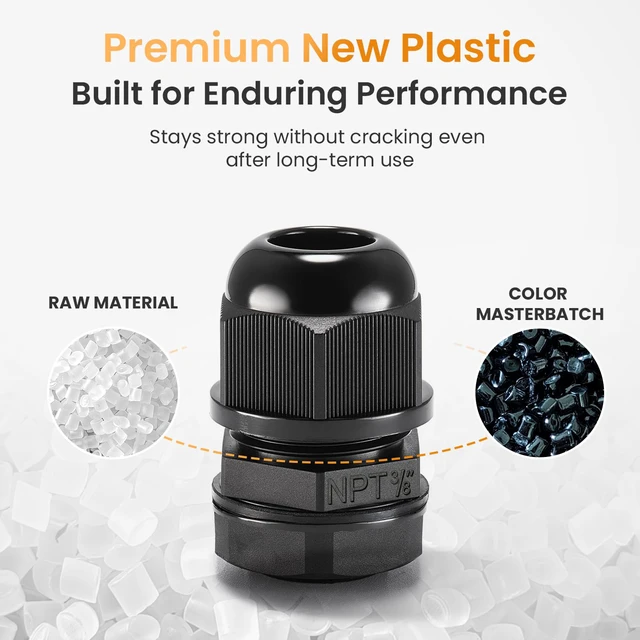 Alt view image 3 of 7 - 50pcs 3/8" NPT Cable Gland Waterproof IP68 Nylon Cable Pass Through Cord Grip Connector Strain Relief Wire Grommet