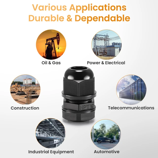 Alt view image 7 of 7 - 50pcs 3/8" NPT Cable Gland Waterproof IP68 Nylon Cable Pass Through Cord Grip Connector Strain Relief Wire Grommet