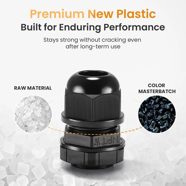 Alt view image 3 of 7 - 50pcs 1/2" NPT Cable Gland Waterproof IP68 Nylon Cable Pass Through Cord Grip Connector Strain Relief Wire Grommet