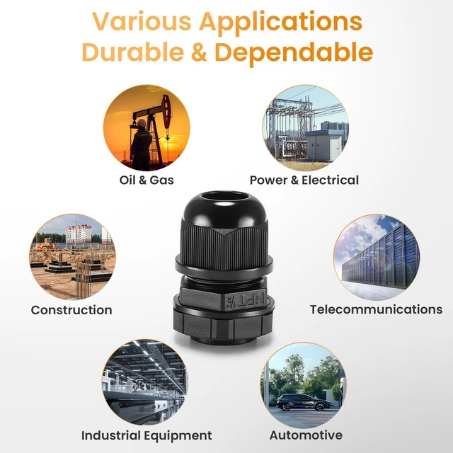 Alt view image 7 of 7 - 50pcs 1/2" NPT Cable Gland Waterproof IP68 Nylon Cable Pass Through Cord Grip Connector Strain Relief Wire Grommet