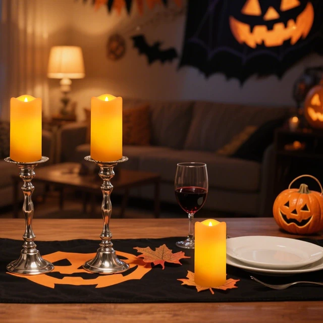 Alt view image 2 of 7 - Solar Candles Outdoor Waterproof 6 Pack, 3''x6'' Halloween Candle IP65 Waterproof, Solar Powered Flameless Candles for Lanterns, Auto On/Off Flickering Glow Dusk to Dawn, Decor for Garden