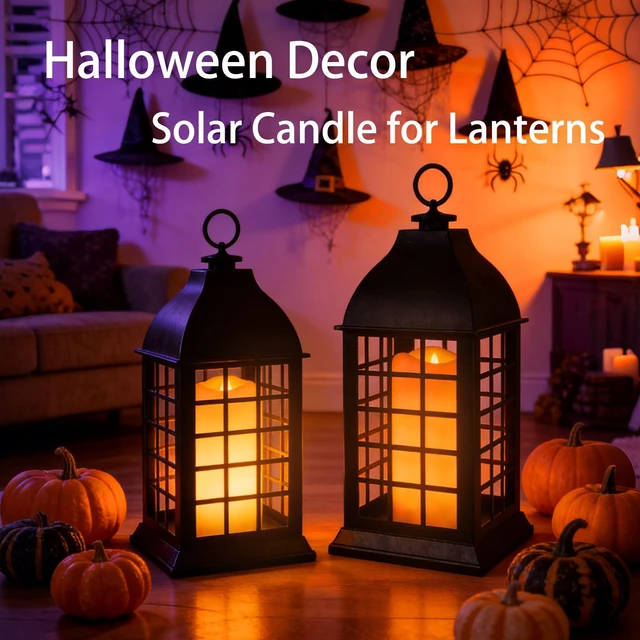 Alt view image 3 of 7 - Solar Candles Outdoor Waterproof 6 Pack, 3''x6'' Halloween Candle IP65 Waterproof, Solar Powered Flameless Candles for Lanterns, Auto On/Off Flickering Glow Dusk to Dawn, Decor for Garden