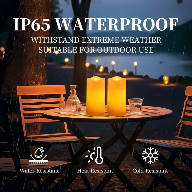 Alt view image 6 of 7 - Solar Candles Outdoor Waterproof 6 Pack, 3''x6'' Halloween Candle IP65 Waterproof, Solar Powered Flameless Candles for Lanterns, Auto On/Off Flickering Glow Dusk to Dawn, Decor for Garden
