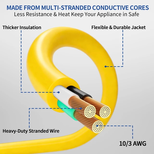 Alt view image 3 of 7 - 15ft Outdoor/Indoor Extension Cord with Lighted 10/3 Gauge Yellow 3 Prong, Heavy Duty, SJTW, Waterproof, Flexible Cold-Resistant extension cord for Home, Work or Construction, 15A 125V 1875W