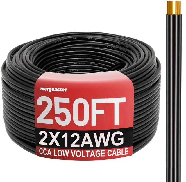 Main image of 250FT 12 Gauge 12/2 Low Voltage Landscape Wire Black 12AWG 2 Conductors Outdoor Low-Voltage Cable Direct Burial Hookup LED Lighting Strips Flexible Cable Copper Clad Aluminum