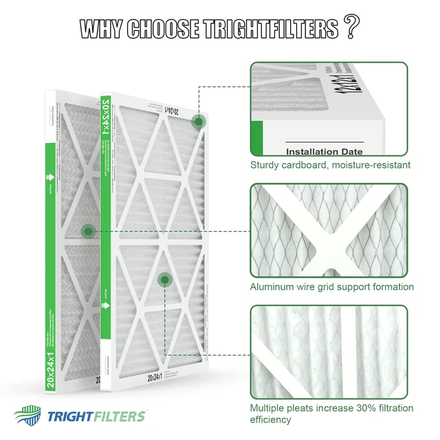 Alt view image 4 of 7 - 20x24x1 Air Filter 4 Pack, MERV 8 Pleated HVAC Furnace Filter Air Conditioner Filter Replacement Dust Defense Furnace AC Protection Durable Lightweight
