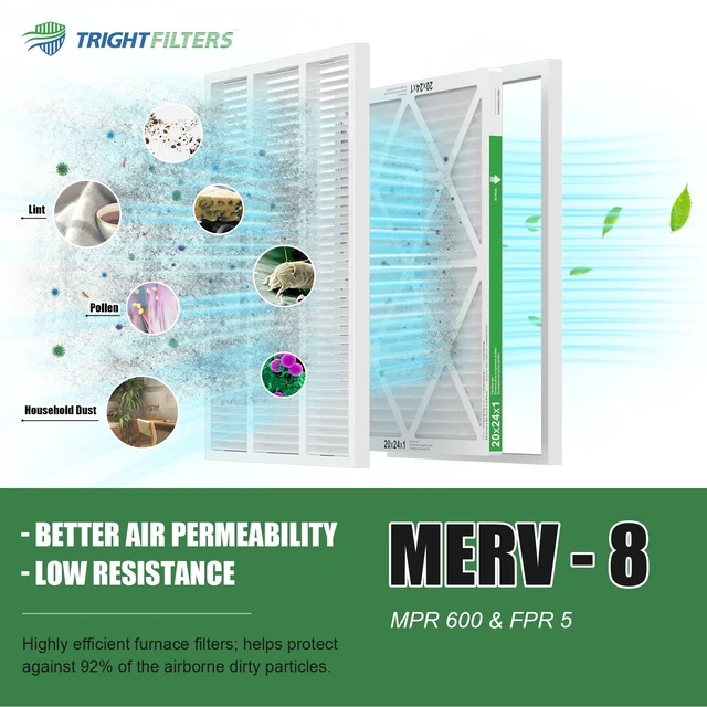 Alt view image 5 of 7 - 20x24x1 Air Filter 4 Pack, MERV 8 Pleated HVAC Furnace Filter Air Conditioner Filter Replacement Dust Defense Furnace AC Protection Durable Lightweight