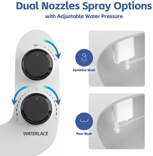 Alt view image 3 of 6 - Bidet Attachment for Toilet Seat Water Pressure - Non Electric Bidets Self Cleaning Sprayer - Dual Nozzle Bidet Attachments Toilets Spray - Adjustable Bidets Wash Butt Cleaner for Bathroom
