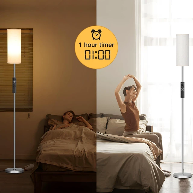 Alt view image 3 of 7 - 64'' Floor Lamps for Living Room with Remote Control and Stepless Dimmable Colors Temperature & Brightness, 9W Bulb Included(Beige Lampshade & Silver Pole)