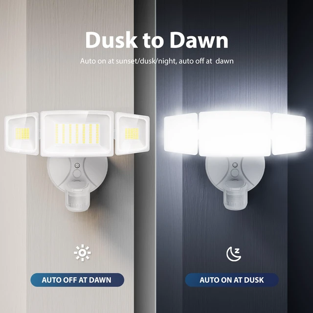 Alt view image 6 of 7 - 75W LED Flood Light Motion Sensor Outdoor, 7000lm Dusk to Dawn Flood Light, Security Light with Three Head, IP65 Waterproof Exterior Floodlight, 6500k Wall Light for Entryway Stairs Yard Garage