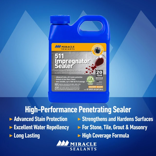 Alt view image 2 of 7 - 511 Impregnator Penetrating Stone & Tile Sealer, Quart Penetrating sealer for no-sheen stain, water & oil protection for granite, stone, tile, masonry & grout. Dries invisible. - Household Wood Stains