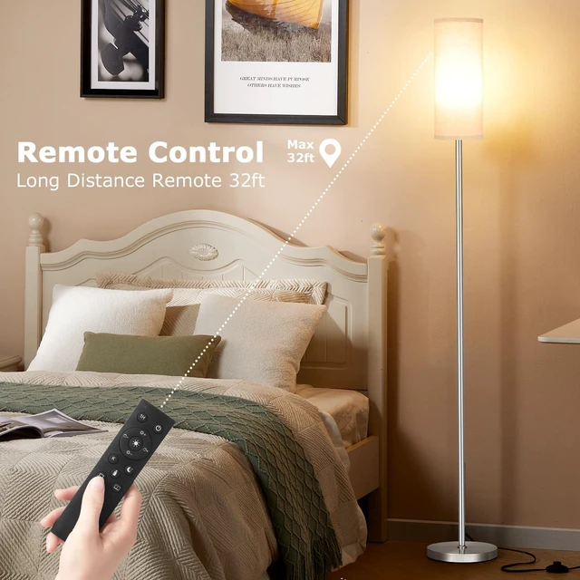 Alt view image 5 of 7 - 64'' Floor Lamps for Living Room with Remote Control and Stepless Dimmable Colors Temperature & Brightness, 9W Bulb Included(Beige Lampshade & Silver Pole)