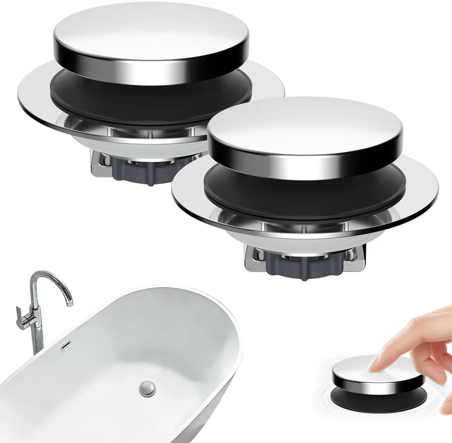 Main image of 2 Pack 3 in 1 Metal Bathtub Drain Stopper, Bathtub Hair Catcher Universal Pop Up Tub Stopper, Removable & Anti-Clogging Filter Basket, Fit 1.5''-2.4'' Drain, Brass Bullet Core, Chrome