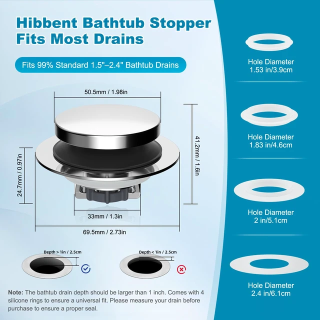 Alt view image 3 of 7 - 2 Pack 3 in 1 Metal Bathtub Drain Stopper, Bathtub Hair Catcher Universal Pop Up Tub Stopper, Removable & Anti-Clogging Filter Basket, Fit 1.5''-2.4'' Drain, Brass Bullet Core, Chrome